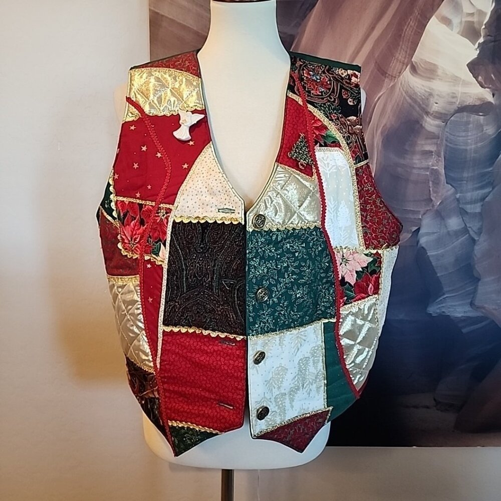 Vintage Handmade Women's Christmas Quilt Vest M/L